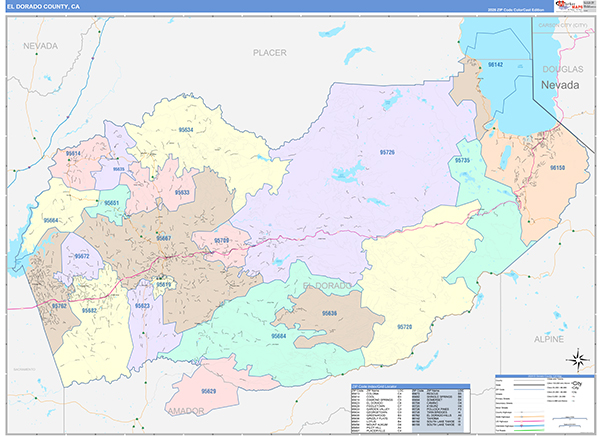 El Dorado County, CA Map Color Cast Style